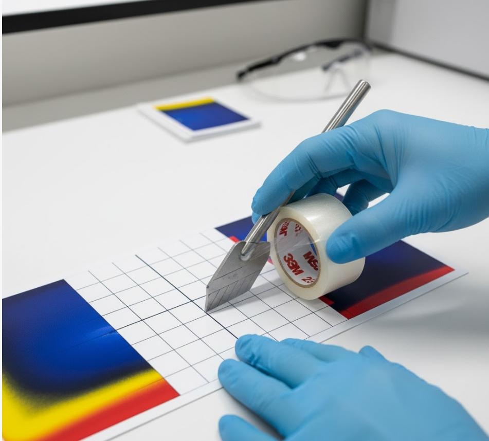 Pemeriksaan daya lekat tinta digital printing pada permukaan media cetak